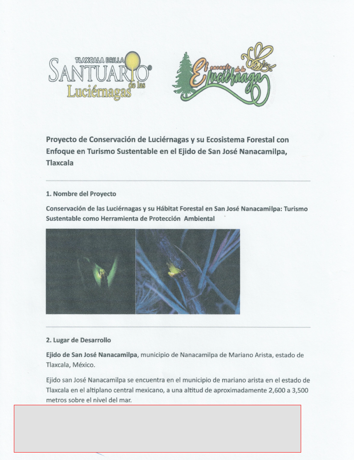 Conservación de las Luciernagas y su Ecosistema Forestal con enfoque en Turismo Sustentable en el Ejido de San José, Nanacamilpa