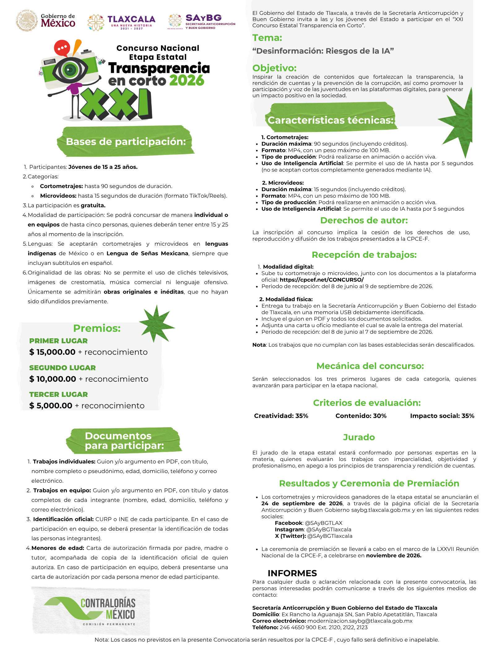 Convocatoria Concurso Transparencia en Corto 2026 Etapa Estatal
